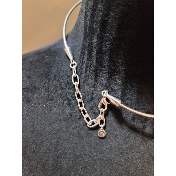 C1946 Modern Geometric Statement Necklace Hammered Silver Tone Collar Chain - Picture 8 of 9